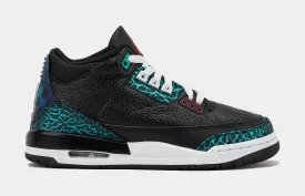 Air Jordan 3 Retro Black and Hyper Jade Grade School Lifestyle Shoes (Black/Siren Red/Hyper Jade/White)