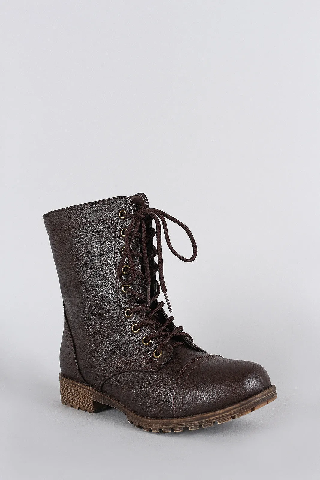 Bamboo Round Toe Lace Up Lug Sole Combat Ankle Boots