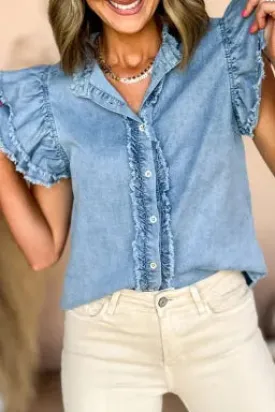 Beau Ruffle Denim Top