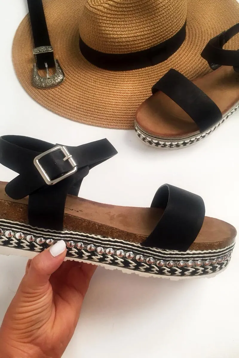 Black Aztec Studded Platform Sandals - Laylarose