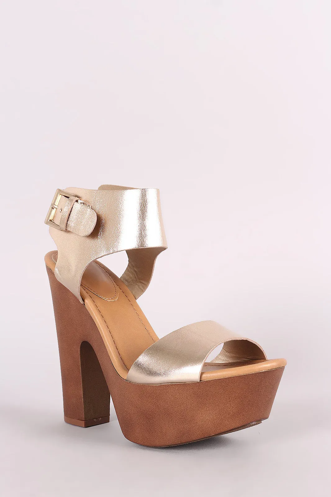 Breckelle Open Toe Faux Wooden Platform Chunky Heel