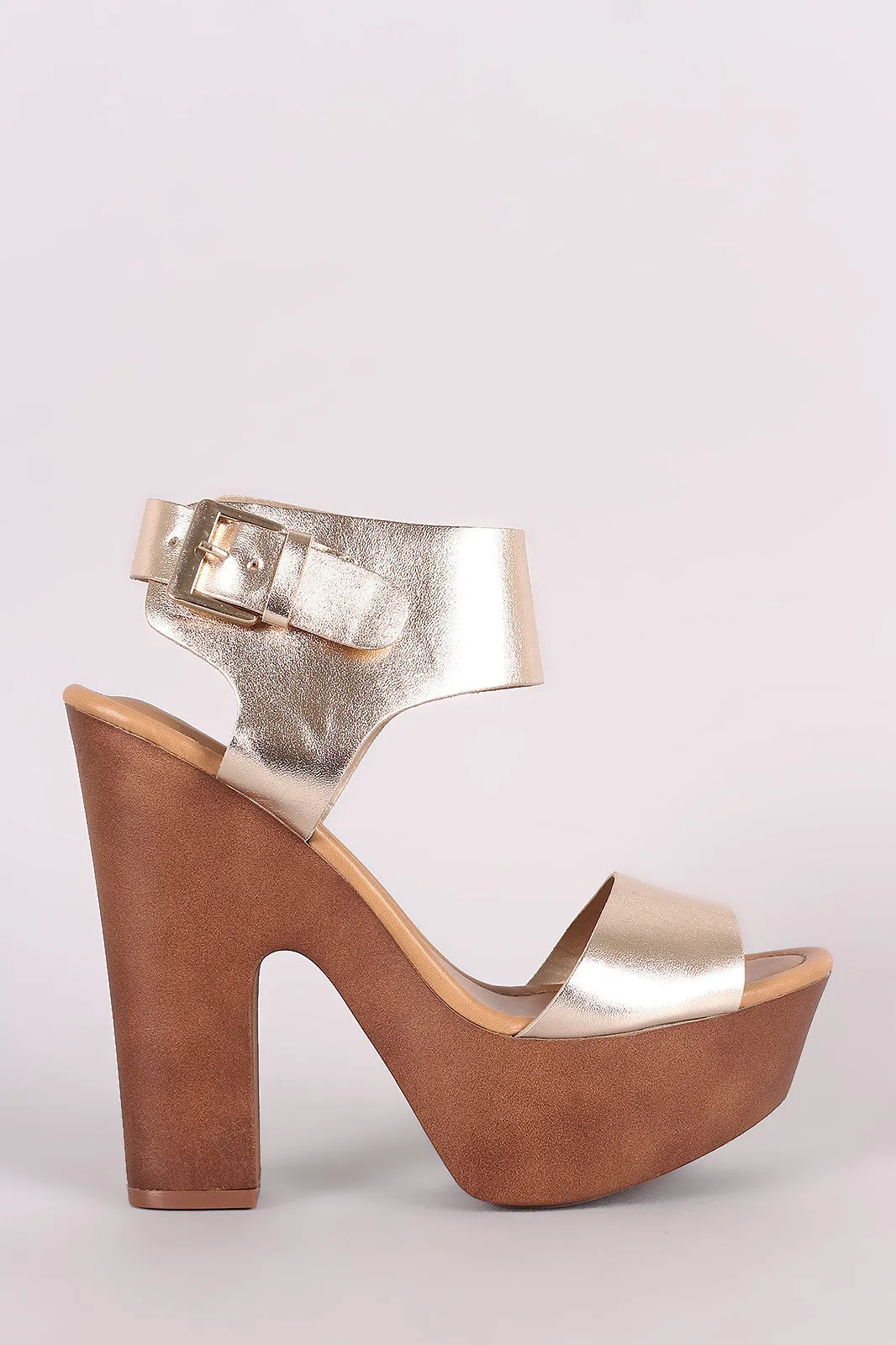 Breckelle Open Toe Faux Wooden Platform Chunky Heel