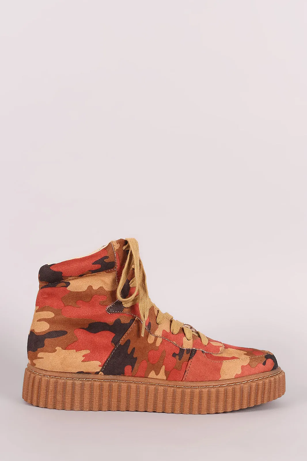 Camouflage Round Toe Lace Up High Top Creeper Sneaker