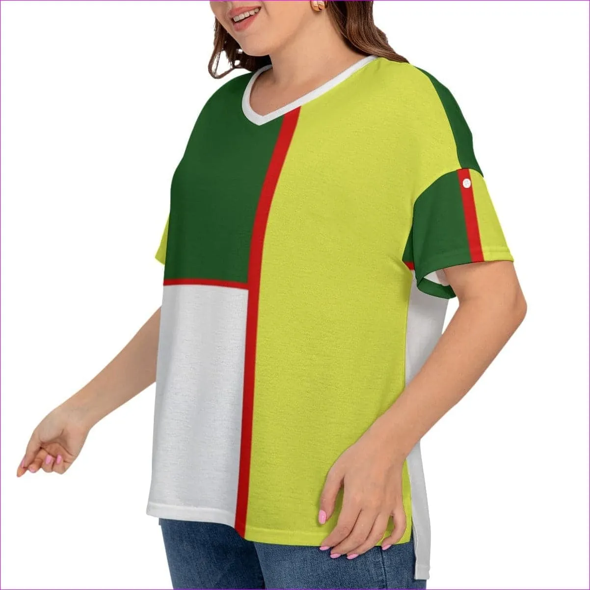 Color Block Astute Womens Drop-shoulder T-shirt With Sleeve Loops Voluptuous ( ) Plus Size