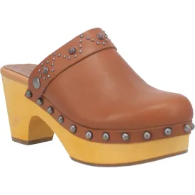 Dingo Womens Deadwood Tan Leather Studs Clogs Shoes