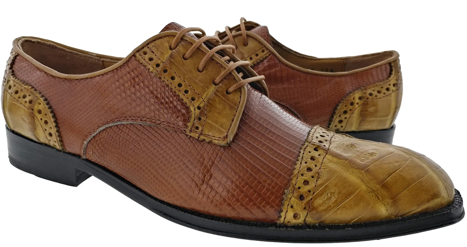 Dolce Pelle - Men's Cognac Genuine Lizard & Honey Crocodile Dress Shoes