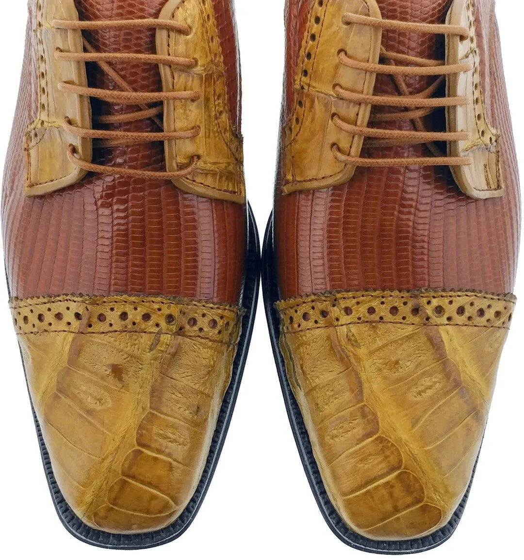 Dolce Pelle - Men's Cognac Genuine Lizard & Honey Crocodile Dress Shoes