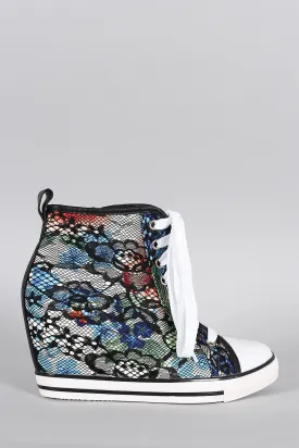 Floral Lace High Top Lace Up Sneaker