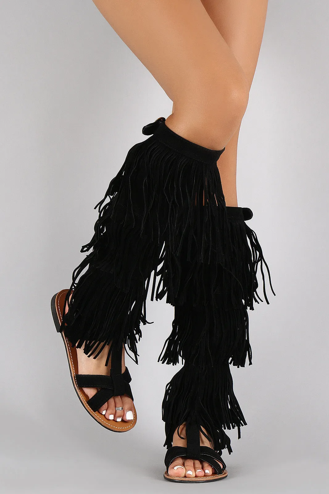 Fringe Covered Shaft Gladiator Sandal