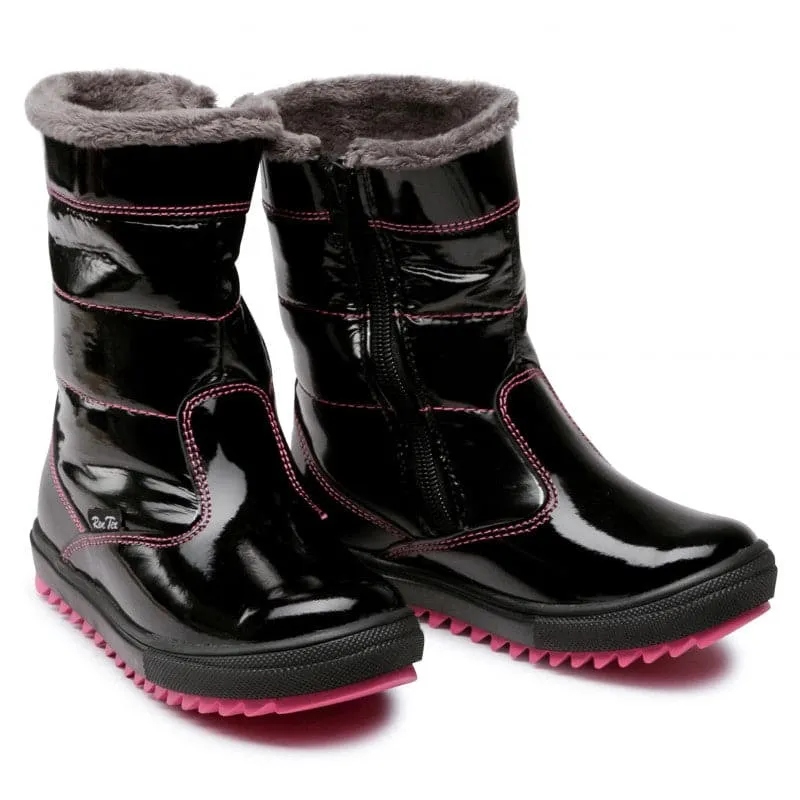 Girls Winter Black Lacquered High Boot