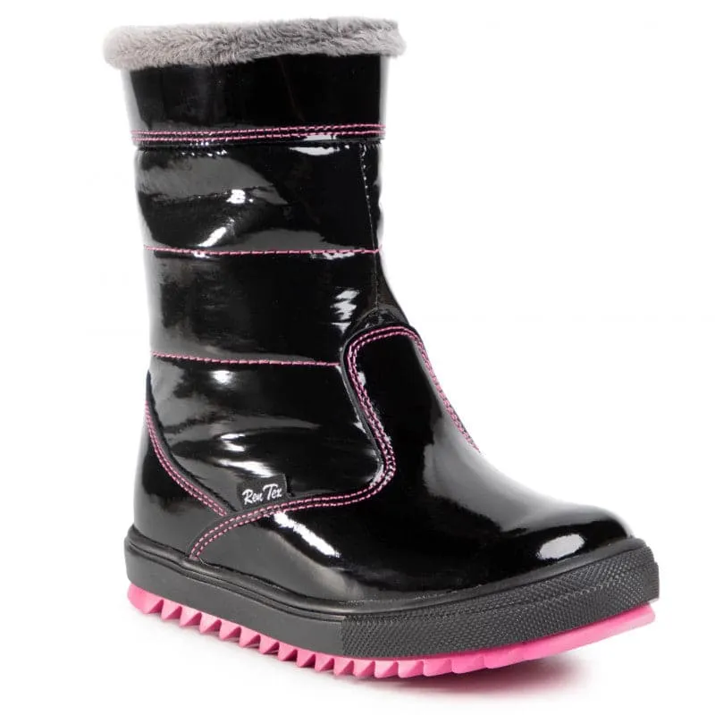 Girls Winter Black Lacquered High Boot