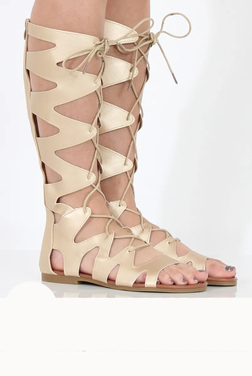 Gold Gladiator Tie Up Sandals - Fergie