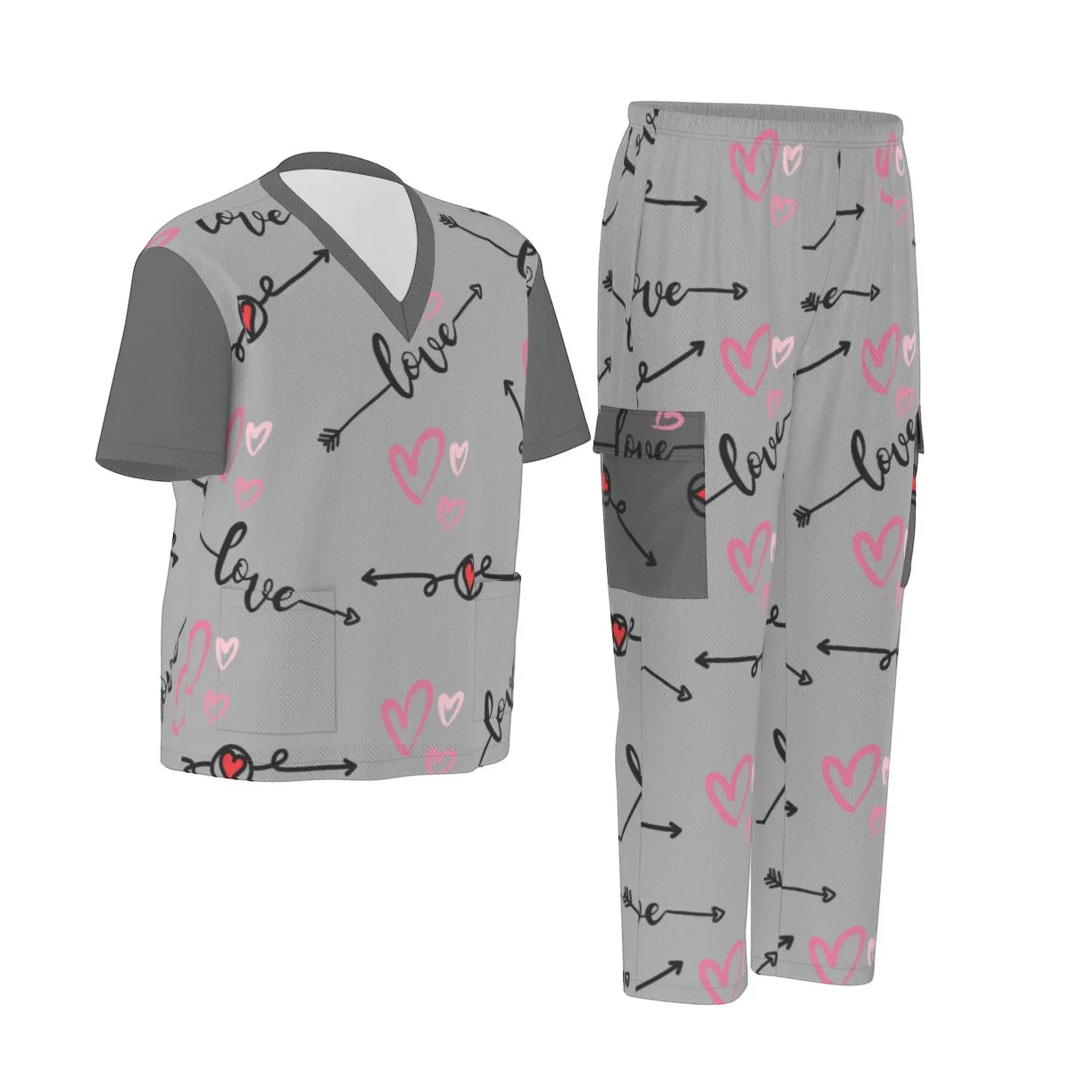 Grey Love in Motion Unisex Scrub Set|Birdseye