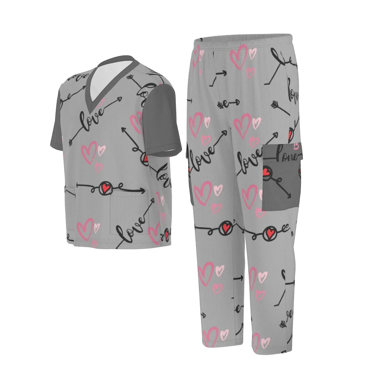 Grey Love in Motion Unisex Scrub Set|Birdseye