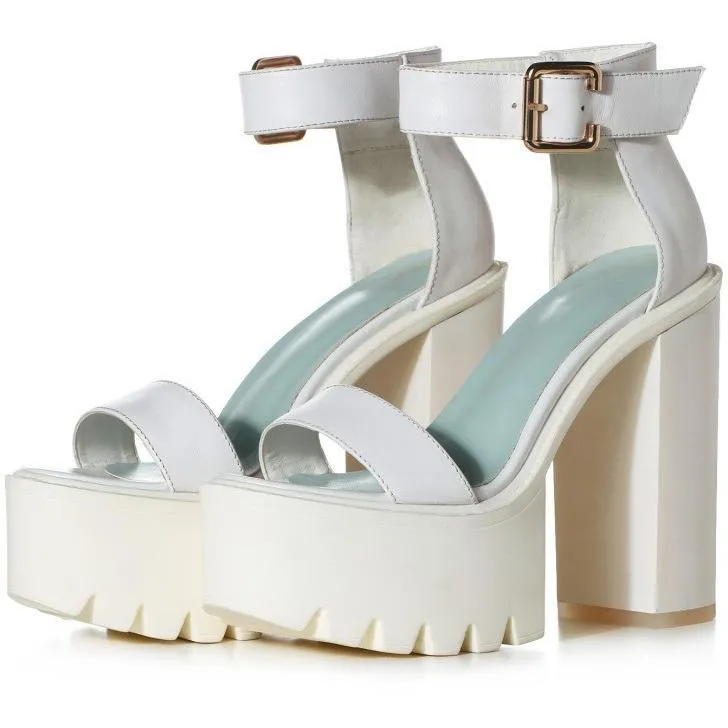 High Platform White Ankle Sandals