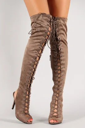 Lace Up Back Cut Out Thigh High Boot