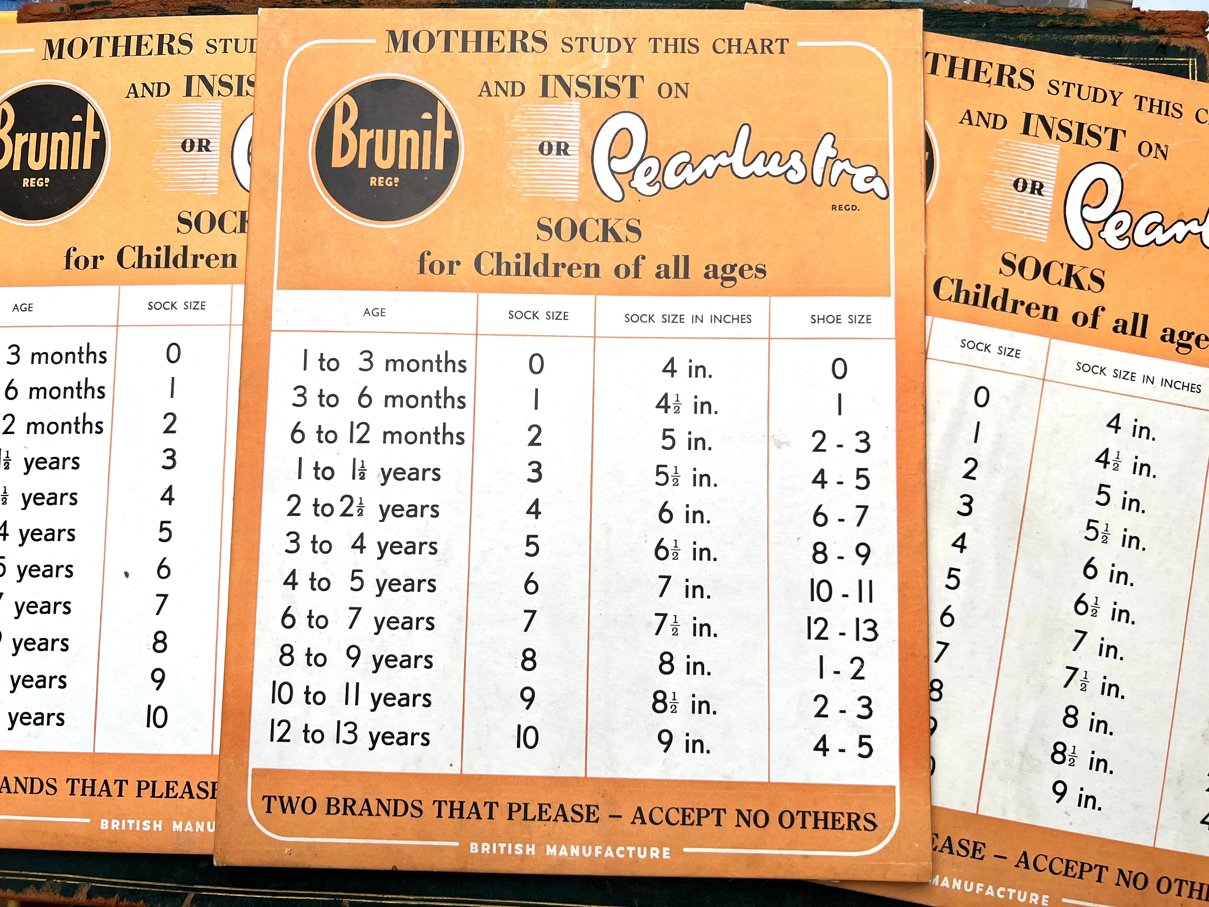 Old Shop Point of Sale Size Chart for Childrens Feet and Socks