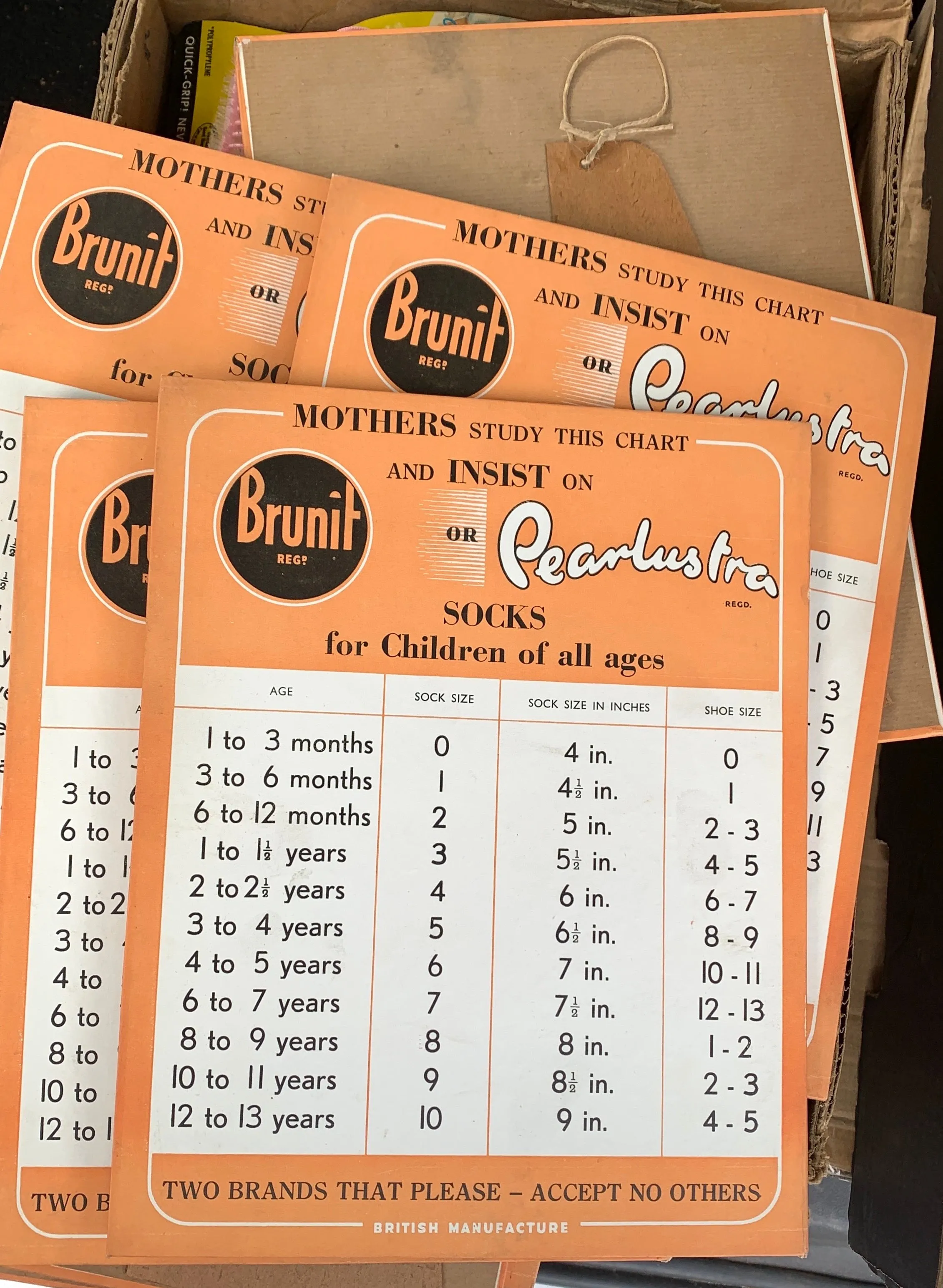 Old Shop Point of Sale Size Chart for Childrens Feet and Socks