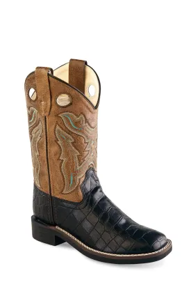 Old West Black/Tan Kids Boys Faux Leather Croc Cowboy Boots 8.5D