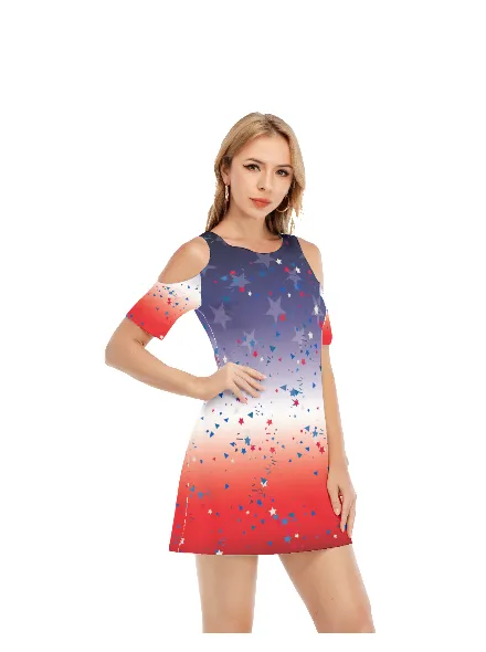 Ombre Patriotic Women's Cold Shoulder Dress | 100% Cotton