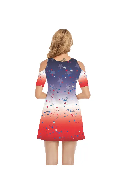 Ombre Patriotic Women's Cold Shoulder Dress | 100% Cotton