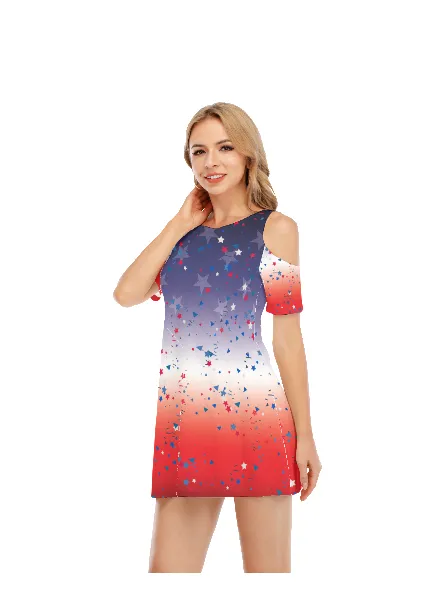 Ombre Patriotic Women's Cold Shoulder Dress | 100% Cotton