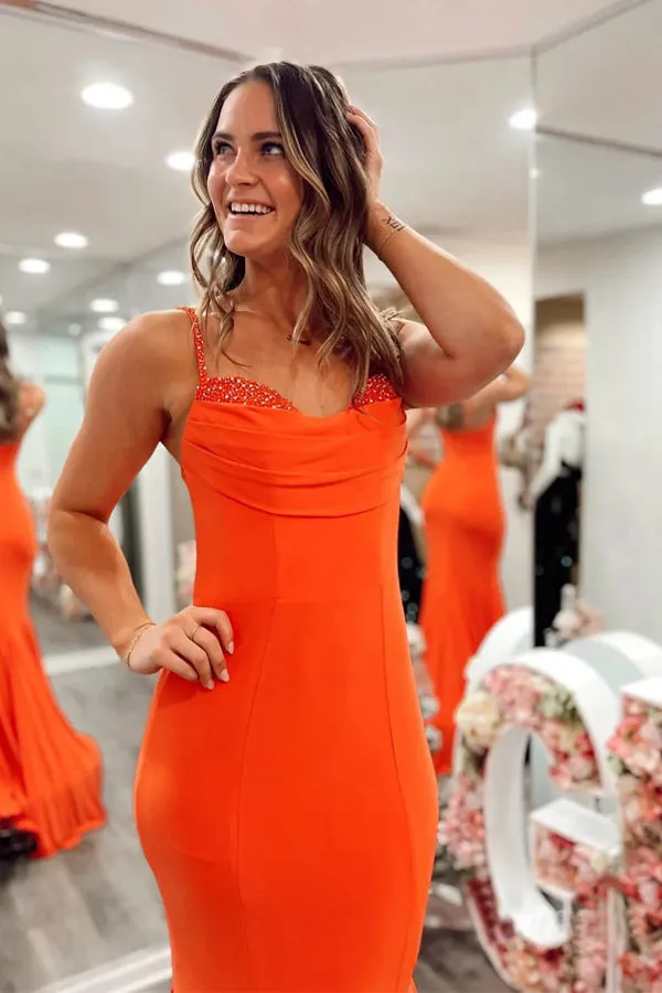 Orange Mermaid Spandex Prom Dresses Strap Formal Dress PSK536