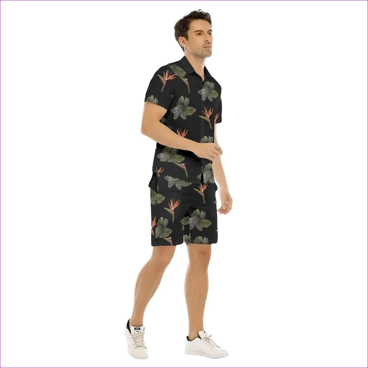 Paradise Men's Black Hawaiian Short Set