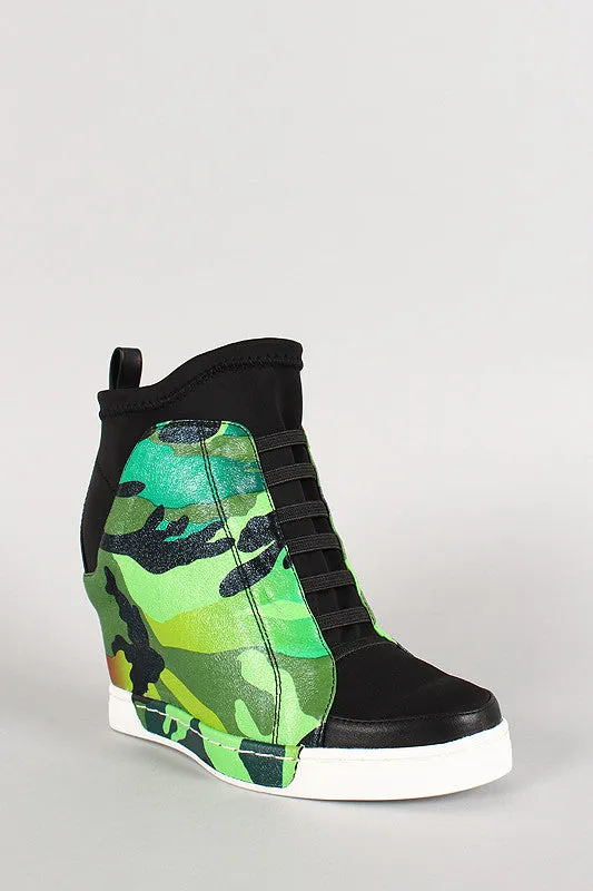 Privileged Camouflage High Top Wedge Sneaker