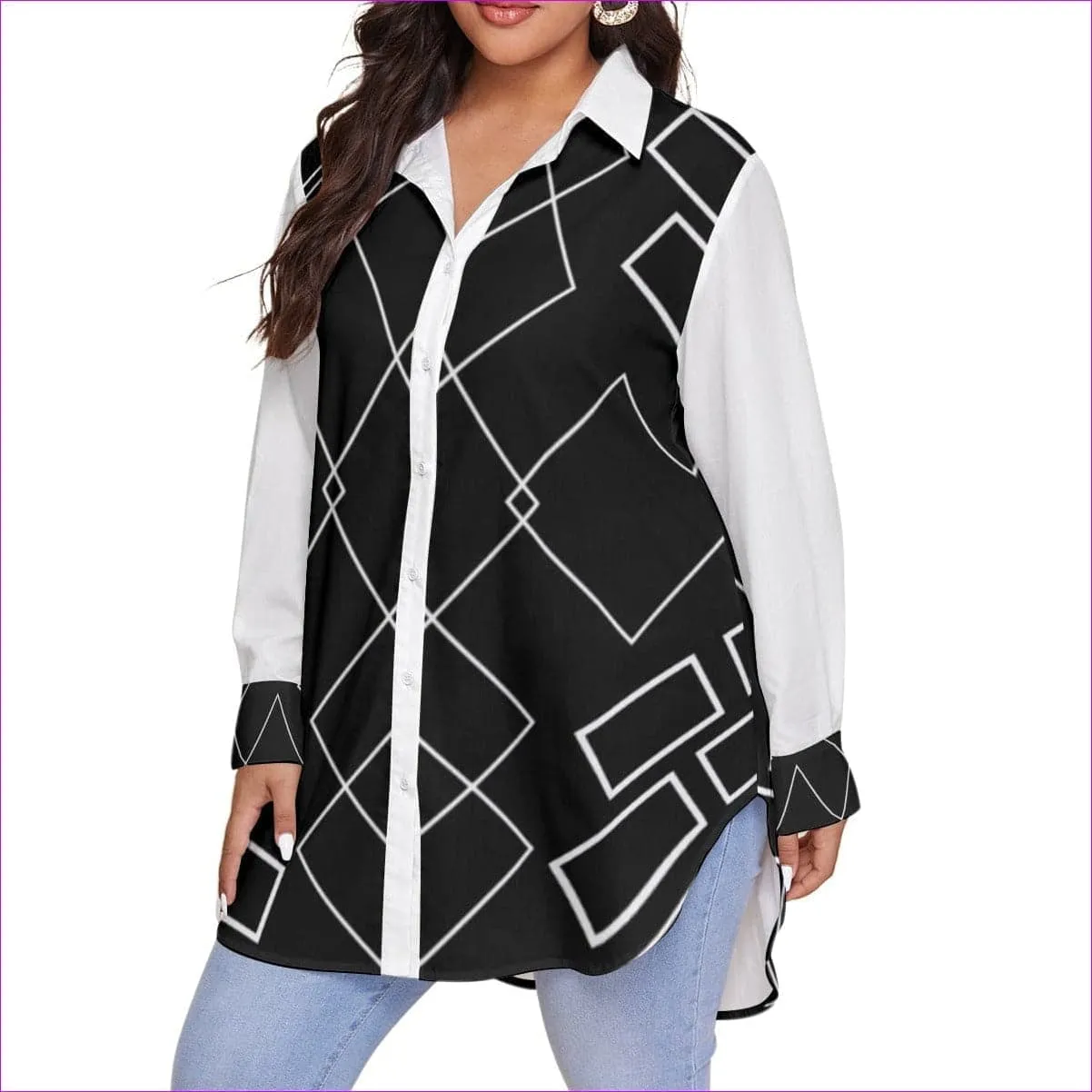 Shaped Out Women's Button-Up Shirt With Long Sleeve Voluptuous ( ) Plus Size