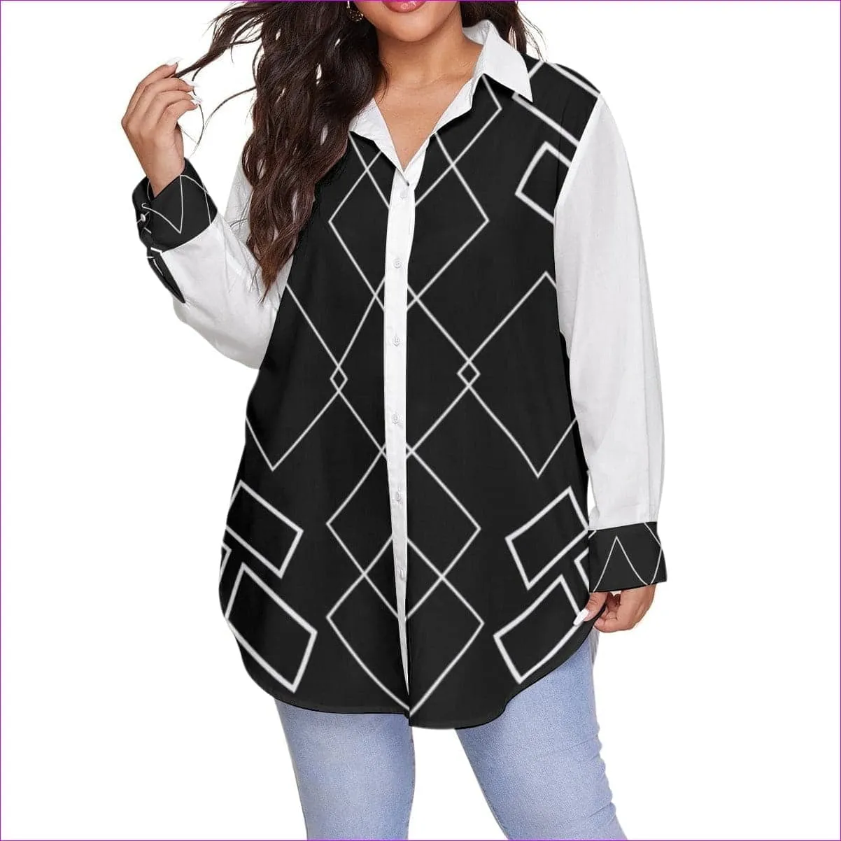 Shaped Out Women's Button-Up Shirt With Long Sleeve Voluptuous ( ) Plus Size