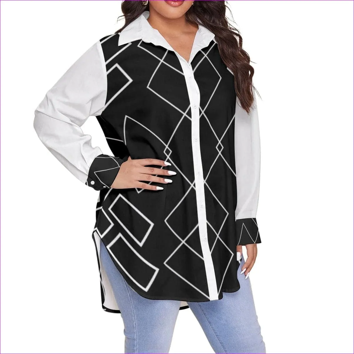 Shaped Out Women's Button-Up Shirt With Long Sleeve Voluptuous ( ) Plus Size