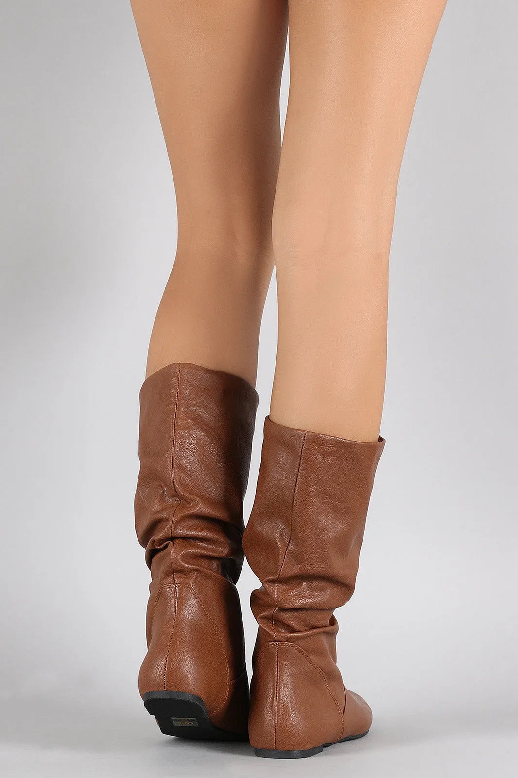 Soda Slouchy Round Toe Mid Calf Flat Boots