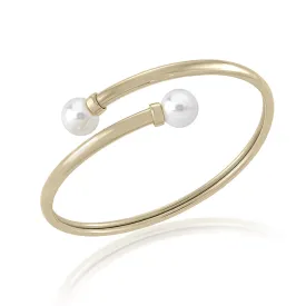 Steel Bangle Bracelet for Women with Organic Pearls, 9mm Oval White Pearl, 58mm size, Galatea Collection