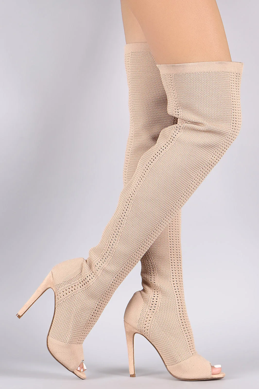 Stretch Pierced Knit Stiletto Over-The-Knee boots