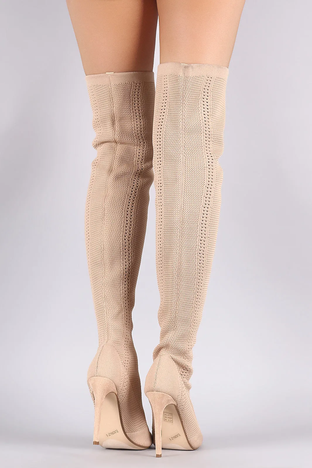 Stretch Pierced Knit Stiletto Over-The-Knee boots