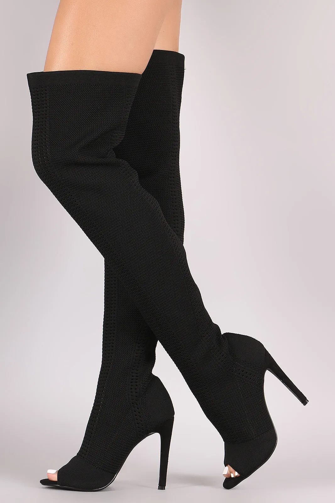 Stretch Pierced Knit Stiletto Over-The-Knee boots