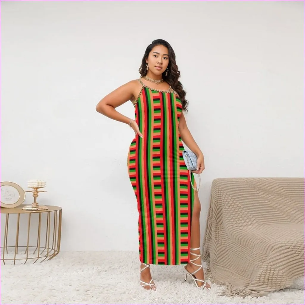 Striped Galore Women's Oblique-Shoulder Exposure Dress With Side Split Voluptuous (Plus Size)