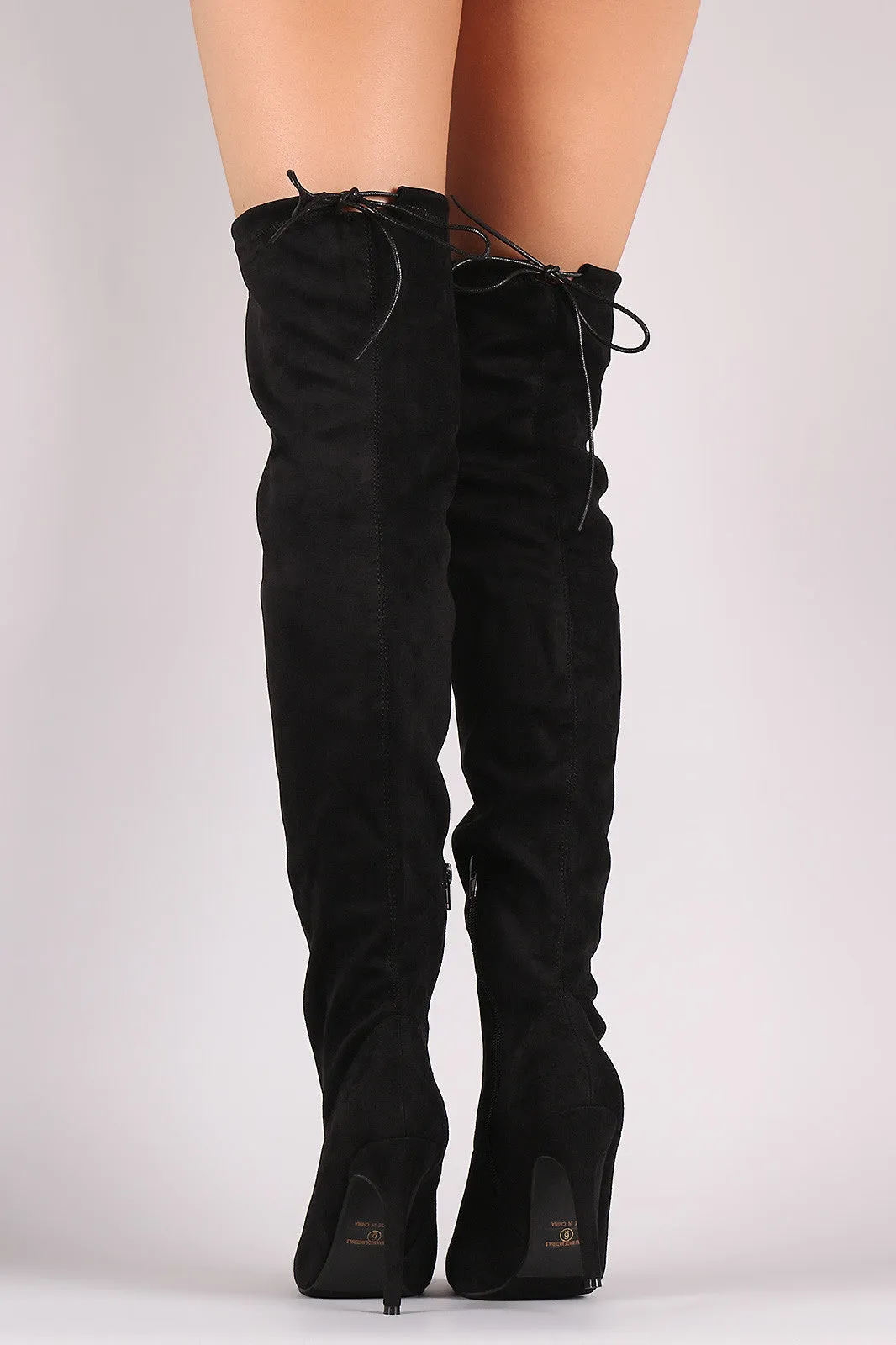 Suede Drawstring Tie Stiletto Pointy Toe Boots