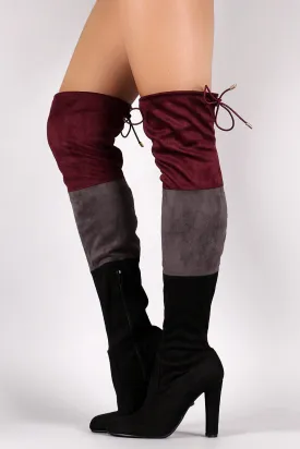 Suede Tri-color Over-The-Knee Chunky Heel Boots