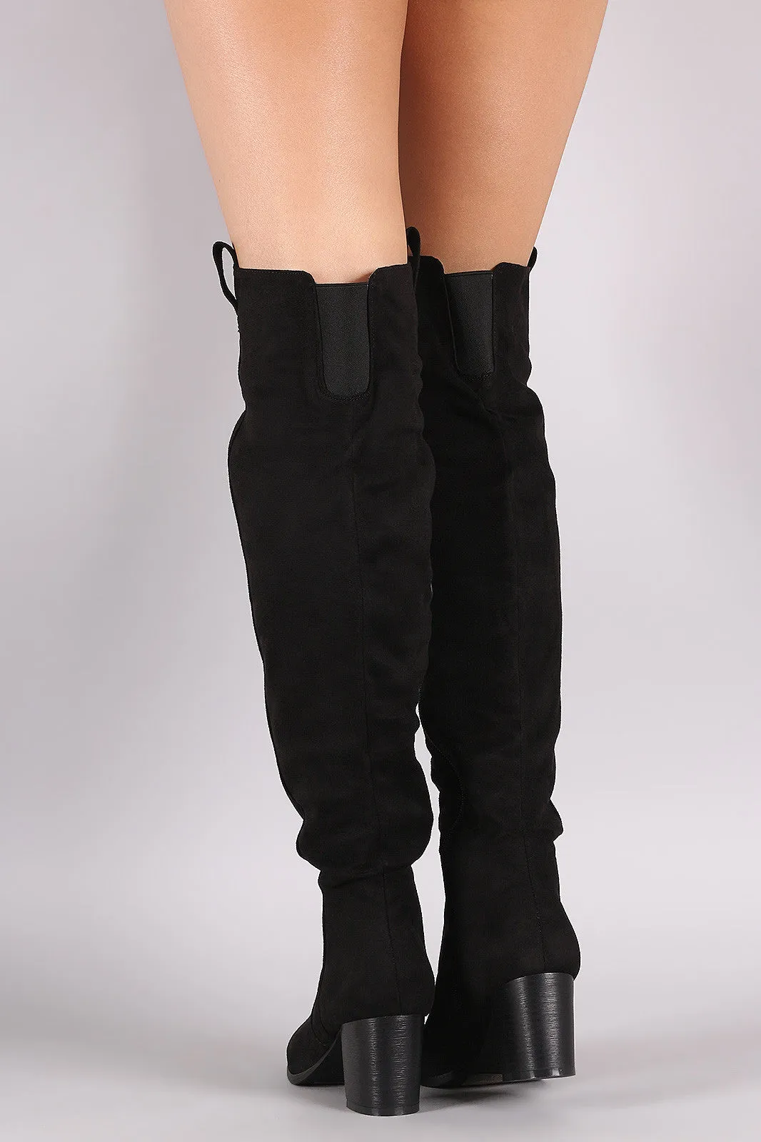 Suede Western Chunky Heeled Over-The-Knee Boots