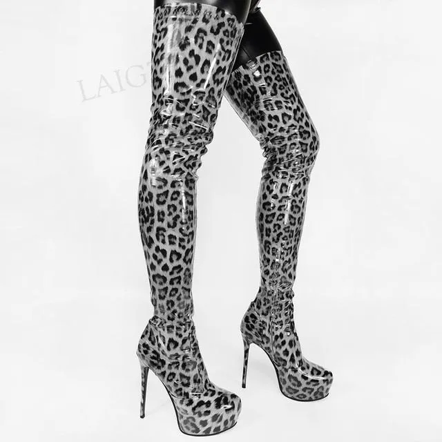 TEEK - Shiny Thigh High Wild Patent Boots