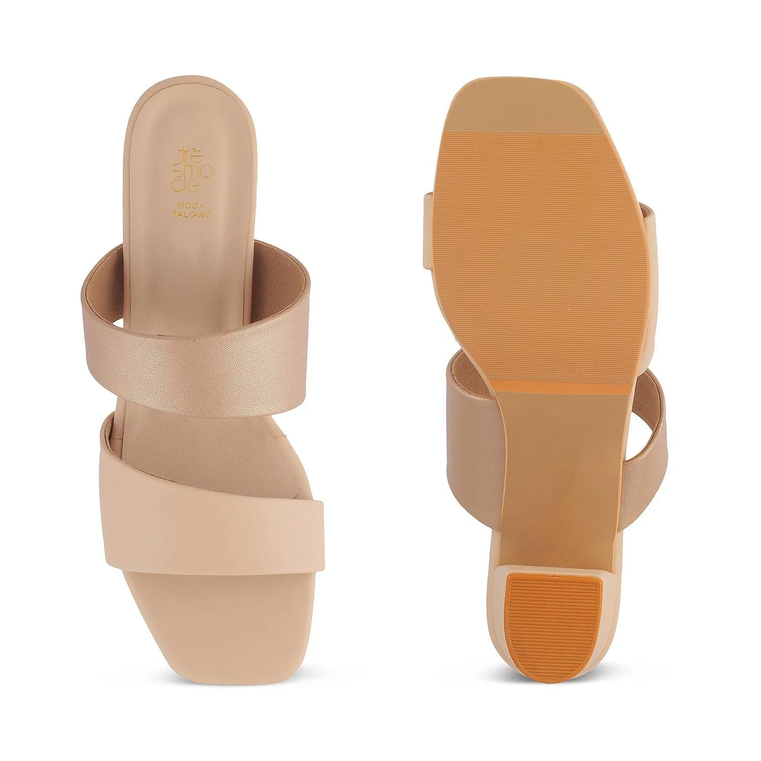 The Satania Beige Women's Dress Block Heel Sandals Tresmode