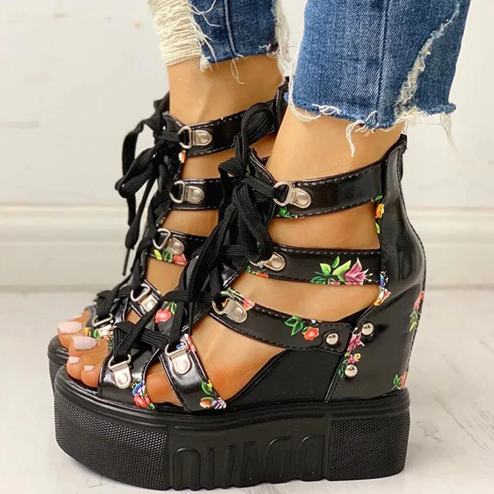 Trendy Floral Platform High Heel Sandals