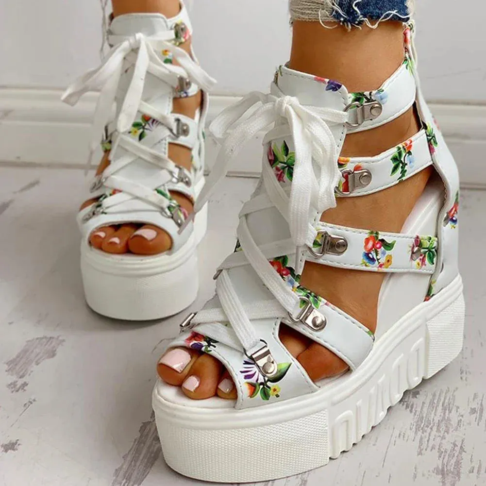 Trendy Floral Platform High Heel Sandals