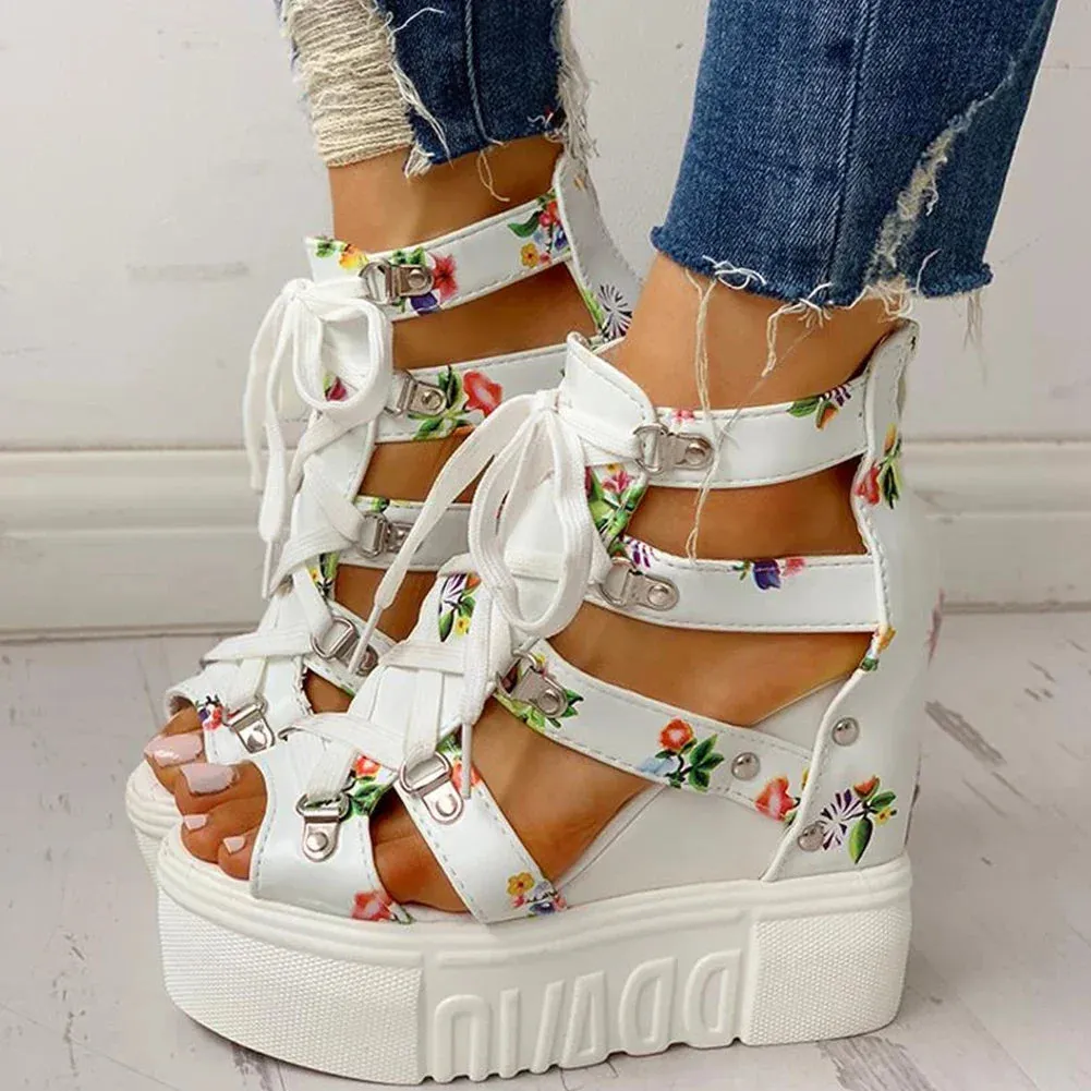 Trendy Floral Platform High Heel Sandals