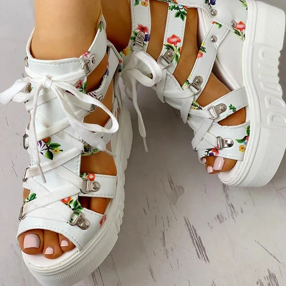 Trendy Floral Platform High Heel Sandals